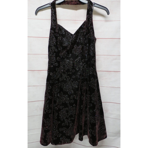 Vtg Jump Apparel Party Dress Sz 9/10 Halter Dark Burgundy w/ Sparkle Floral - Picture 1 of 7